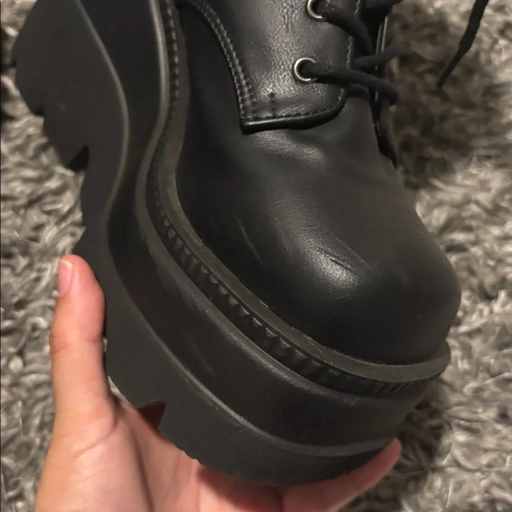 Demonia Black Vegan Leather Ankle Platform Boots 8 - Picture 6 of 9